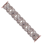 Metallarmband mit Blütenblattmuster und Diamanten für Apple Watch Series 9 / 8 / 7 / 6 / SE / 5 / 4 / 3, 1215 Silber, 1202 Silber, 1215 Schwarz, 1202 Schwarz, 1215 Roségold, 1202 Roségold, 1202 Roségold-Rot, 1215 Gold