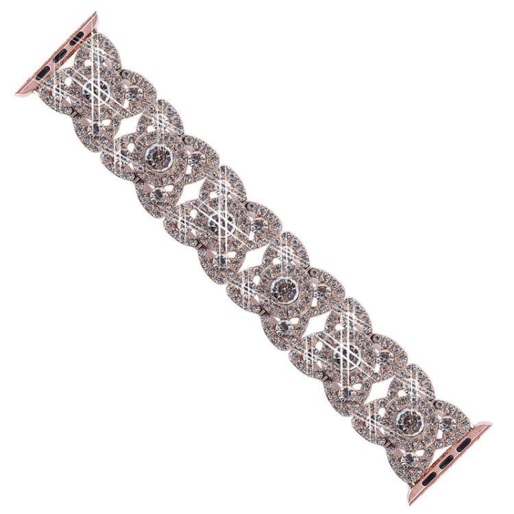 Metallarmband mit Blütenblattmuster und Diamanten für Apple Watch Series 9 / 8 / 7 / 6 / SE / 5 / 4 / 3, 1215 Silber, 1202 Silber, 1215 Schwarz, 1202 Schwarz, 1215 Roségold, 1202 Roségold, 1202 Roségold-Rot, 1215 Gold