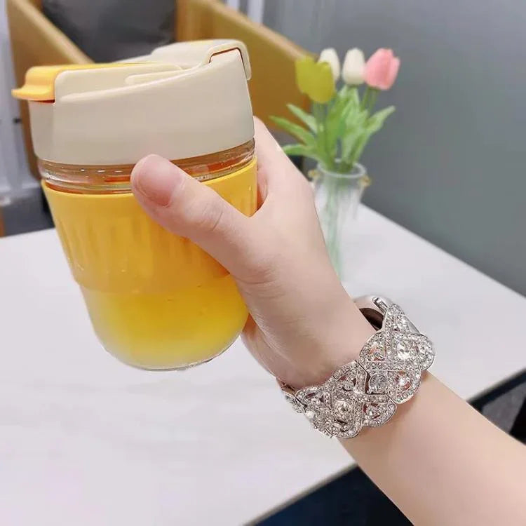 Metallarmband mit Blütenblattmuster und Diamanten für Apple Watch Series 9 / 8 / 7 / 6 / SE / 5 / 4 / 3, 1215 Silber, 1202 Silber, 1215 Schwarz, 1202 Schwarz, 1215 Roségold, 1202 Roségold, 1202 Roségold-Rot, 1215 Gold