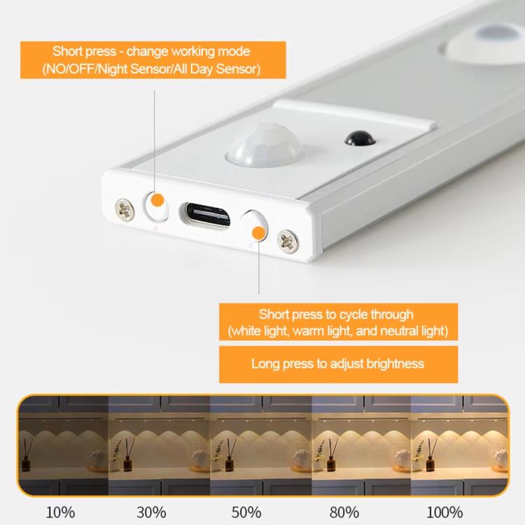 Rechargeable Motion Sensor Light Bar Cabinet Wardrobe Lamp With Remote Control, 20cm, 30cm, 40cm, 60cm, 80cm