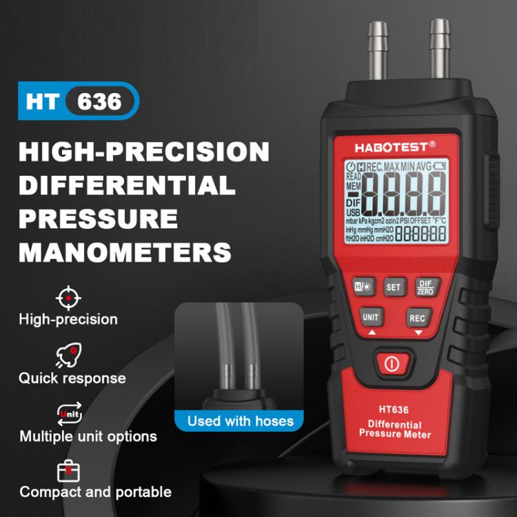 HABOTEST HT636 Hochpräzises Differenzdruckmessgerät Digitaler Mikro-Drucktester, HT636