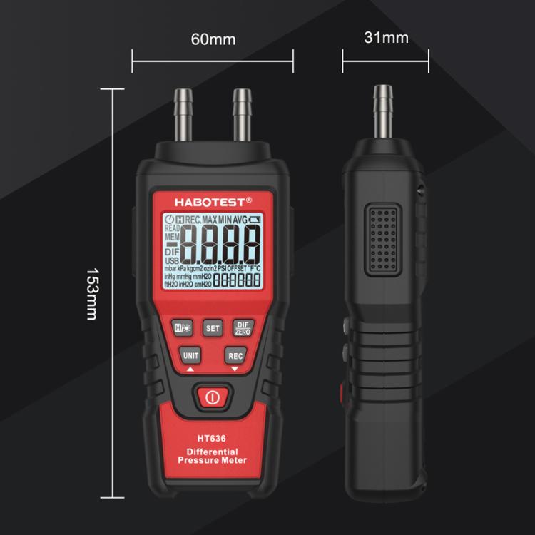 HABOTEST HT636 Hochpräzises Differenzdruckmessgerät Digitaler Mikro-Drucktester, HT636