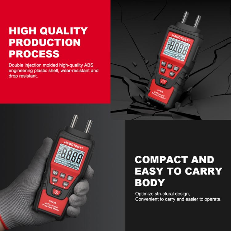 HABOTEST HT636 Hochpräzises Differenzdruckmessgerät Digitaler Mikro-Drucktester, HT636