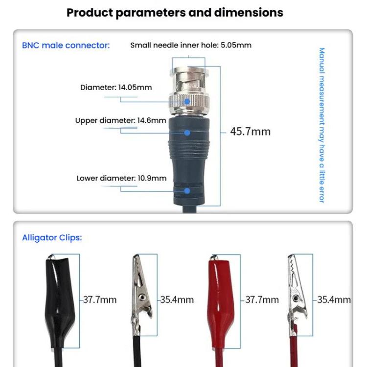BNC Stecker zu 2 Krokodilklemmen Oszilloskop-Sondenkabel Q9 Signal-Testkabel, 0,5m, 1m, 1,5m