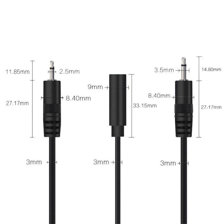 Mono-Kabel 2-Pin AUX Einzelkopf Kabel Lautsprecher Audio-Stromkabel Audiokabel, Länge: 25cm, 2,5mm Stecker, 2,5mm Buchse, 3,5mm Stecker, 3,5mm Buchse