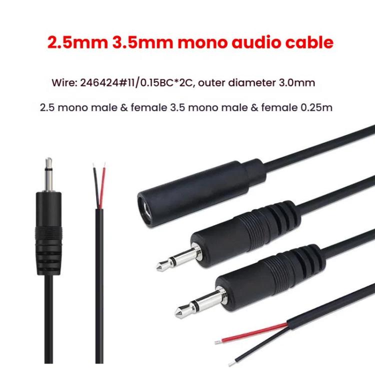 Mono-Kabel 2-Pin AUX Einzelkopf Kabel Lautsprecher Audio-Stromkabel Audiokabel, Länge: 25cm, 2,5mm Stecker, 2,5mm Buchse, 3,5mm Stecker, 3,5mm Buchse