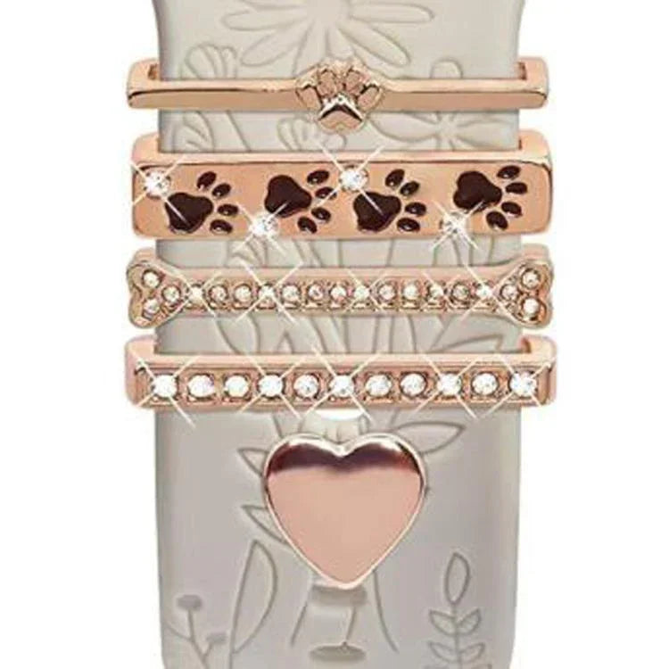 5er-Set Silikonarmbänder für Smartwatches (20 mm breit), dekorative Ringe aus Metall, Farben: Gold 1, Silber 2, Roségold 3, Roségold 4, Silber 5, Roségold 6, Gold 7, Roségold 8, Gold 9