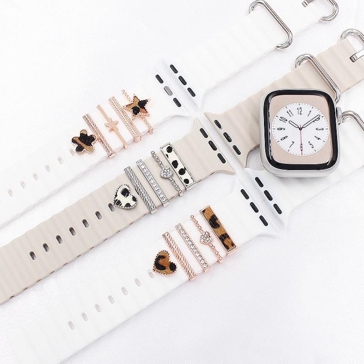5er-Set Silikonarmbänder für Smartwatches (20 mm breit), dekorative Ringe aus Metall, Farben: Gold 1, Silber 2, Roségold 3, Roségold 4, Silber 5, Roségold 6, Gold 7, Roségold 8, Gold 9