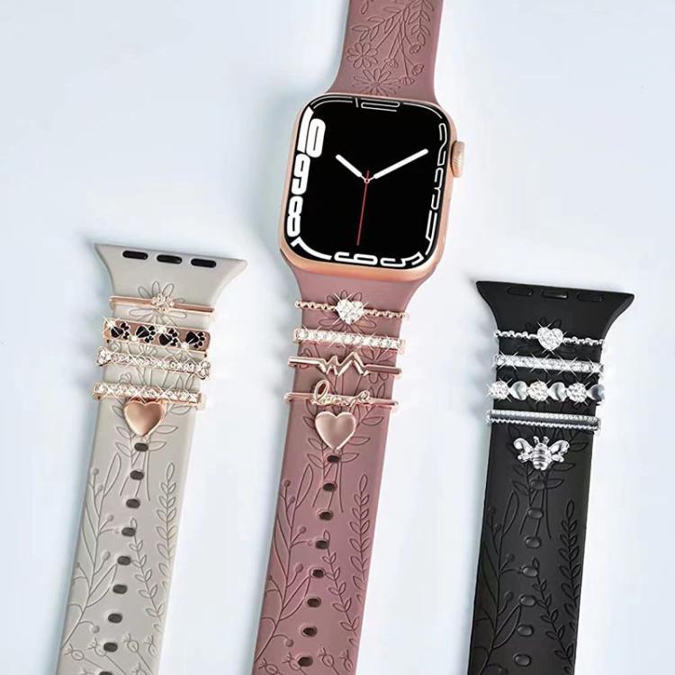 5er-Set Silikonarmbänder für Smartwatches (20 mm breit), dekorative Ringe aus Metall, Farben: Gold 1, Silber 2, Roségold 3, Roségold 4, Silber 5, Roségold 6, Gold 7, Roségold 8, Gold 9
