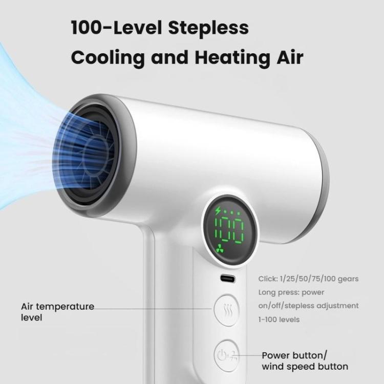 Kabelloser Haartrockner mit 30.000 U/min Hochgeschwindigkeitsmotor, 100-stufig einstellbare Kalt-/Warmluft, 15600mAh Langzeit-Akku