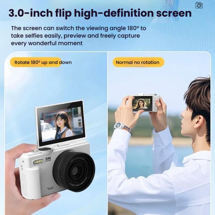 W1 5K HD Digitalkamera 75MP 18X Digitalzoom WLAN Videorekorder mit Klappbildschirm, W1 Weiß, W1 Schwarz