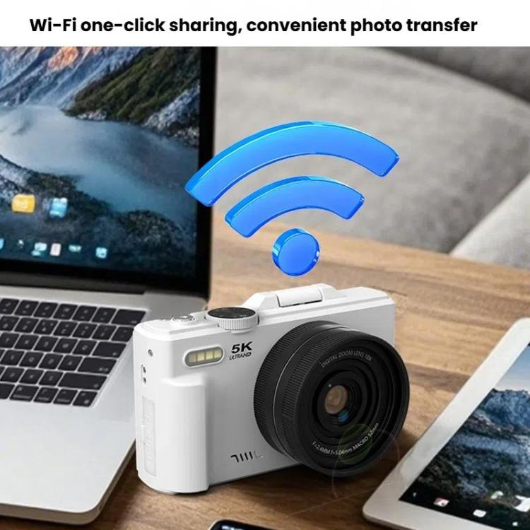 W1 5K HD Digitalkamera 75MP 18X Digitalzoom WLAN Videorekorder mit Klappbildschirm, W1 Weiß, W1 Schwarz