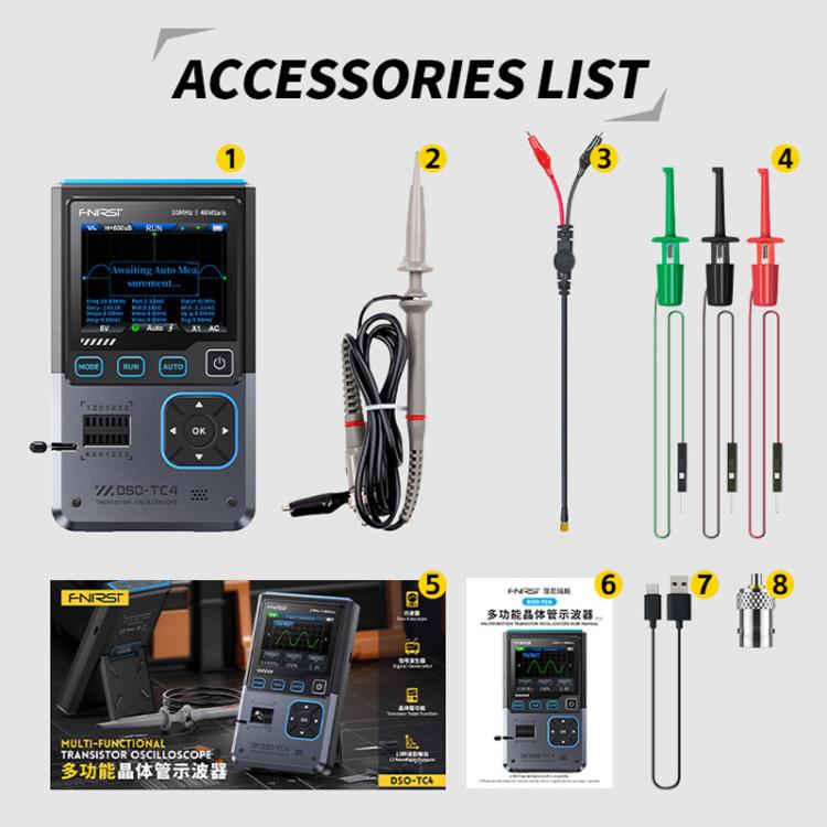 3-in-1 Oszilloskop Transistortester Signalgenerator 10M Bandbreite Burn-In-Sicher, FNIRSI DSO-TC4