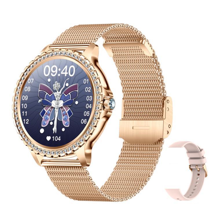 Bluetooth-Telefonie KI-Sprachassistent Wasserdichte Sport-Smartwatch, schwarzes Silikonarmband, gold-rosa Silikonarmband, silber-graues Silikonarmband, gold-raues Stahlarmband + rosa Silikonarmband, silber-raues Stahlarmband + graues Silikonarmband...