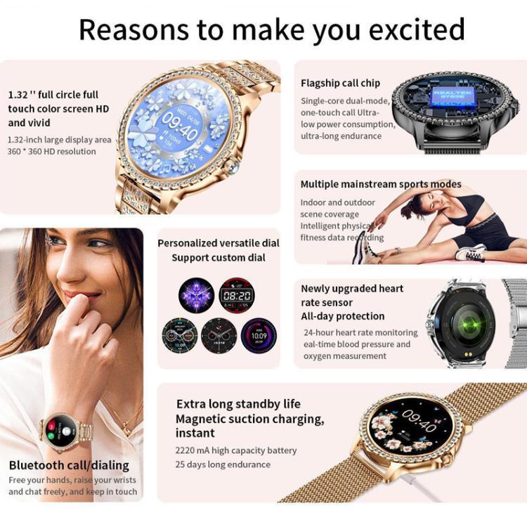 Bluetooth-Telefonie KI-Sprachassistent Wasserdichte Sport-Smartwatch, schwarzes Silikonarmband, gold-rosa Silikonarmband, silber-graues Silikonarmband, gold-raues Stahlarmband + rosa Silikonarmband, silber-raues Stahlarmband + graues Silikonarmband...