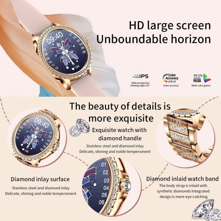 Bluetooth-Telefonie KI-Sprachassistent Wasserdichte Sport-Smartwatch, schwarzes Silikonarmband, gold-rosa Silikonarmband, silber-graues Silikonarmband, gold-raues Stahlarmband + rosa Silikonarmband, silber-raues Stahlarmband + graues Silikonarmband...