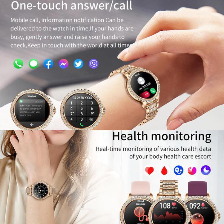 Bluetooth-Telefonie KI-Sprachassistent Wasserdichte Sport-Smartwatch, schwarzes Silikonarmband, gold-rosa Silikonarmband, silber-graues Silikonarmband, gold-raues Stahlarmband + rosa Silikonarmband, silber-raues Stahlarmband + graues Silikonarmband...