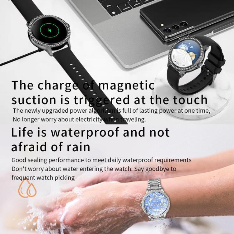 Bluetooth-Telefonie KI-Sprachassistent Wasserdichte Sport-Smartwatch, schwarzes Silikonarmband, gold-rosa Silikonarmband, silber-graues Silikonarmband, gold-raues Stahlarmband + rosa Silikonarmband, silber-raues Stahlarmband + graues Silikonarmband...
