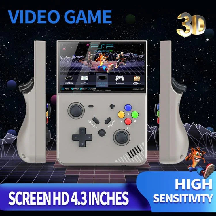 R43 Pro Handheld-Spielkonsole mit 4K-HD-Bildschirm (4,3 Zoll), tragbarer Videospielplayer für Zuhause, transparentes Schwarz (64 GB), Grau (64 GB), transparentes Schwarz (128 GB), Grau (128 GB)