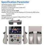 R43 Pro Handheld-Spielkonsole mit 4K-HD-Bildschirm (4,3 Zoll), tragbarer Videospielplayer für Zuhause, transparentes Schwarz (64 GB), Grau (64 GB), transparentes Schwarz (128 GB), Grau (128 GB)