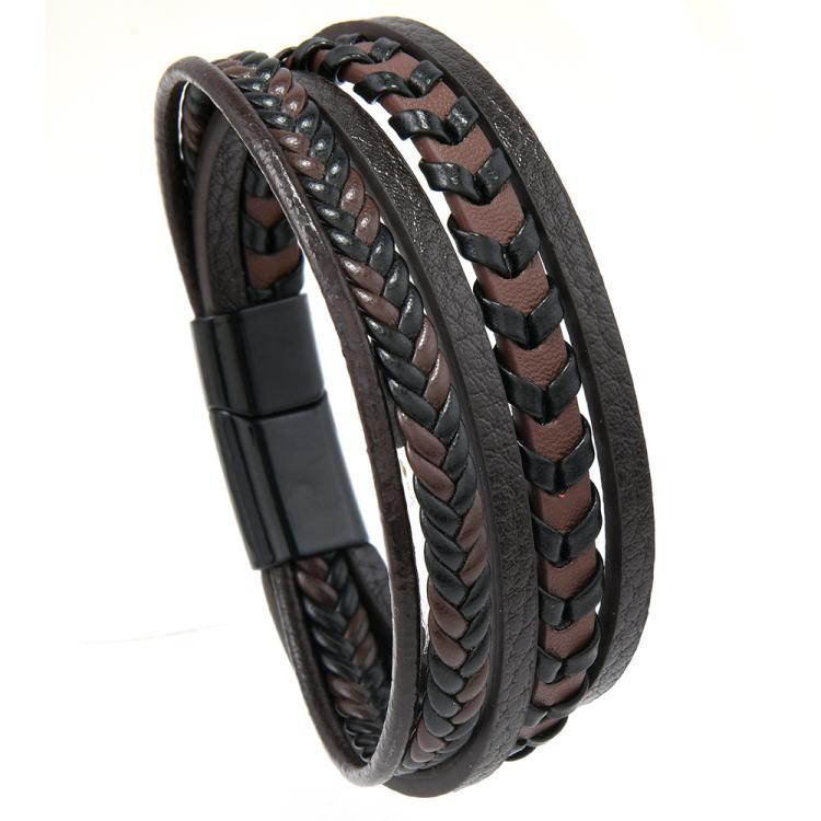 Stilvolles minimalistisches handgefertigtes geflochtenes Lederarmband für Herren mit Magnetverschluss