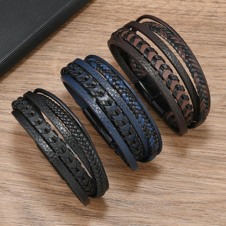 Stilvolles minimalistisches handgefertigtes geflochtenes Lederarmband für Herren mit Magnetverschluss