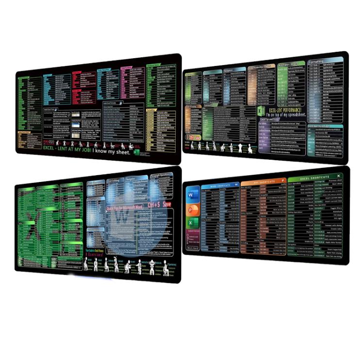 Tastaturkürzel-Schreibtischunterlage, rutschfeste Büroschreibtischunterlage mit Computerbefehlen, 300x600x2mm, 300x600x3mm, 300x700x2mm, 300x700x3mm, 300x800x2mm, 300x800x3mm, 400x800x2mm, 400x800x3mm, 400x900x2mm, 400x900x3mm
