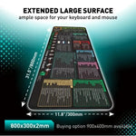 Tastaturkürzel Schreibtischunterlage, rutschfest, mit Computertastenkombinationen, 300x600x2mm, 300x600x3mm, 300x700x2mm, 300x700x3mm, 300x800x2mm, 300x800x3mm, 400x800x2mm, 400x800x3mm, 400x900x2mm