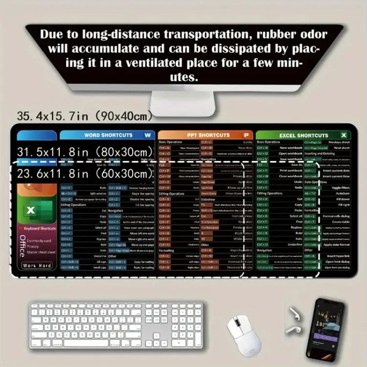 Tastaturkürzel Schreibtischunterlage, rutschfest, mit Computertastenkombinationen, 300x600x2mm, 300x600x3mm, 300x700x2mm, 300x700x3mm, 300x800x2mm, 300x800x3mm, 400x800x2mm, 400x800x3mm, 400x900x2mm