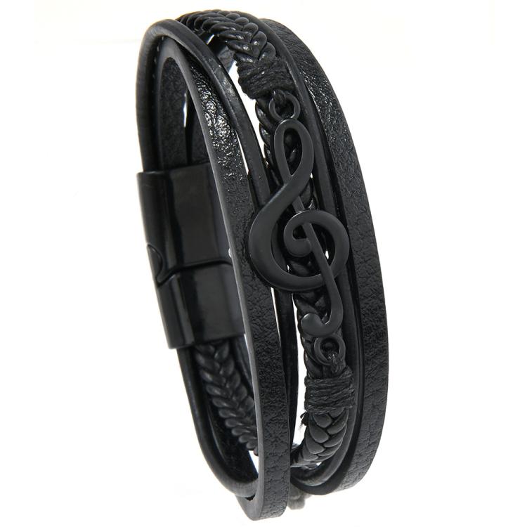 Geflochtenes Lederarmband für Herren mit Musiknoten-Design, magnetischer Verschluss, mehrlagiges Armband für Freizeit & Stil