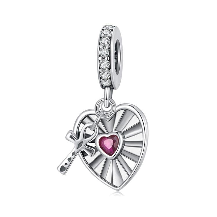 S925 Sterlingsilber Herz-Kreuz Hohl-Anhänger Armbandperlen