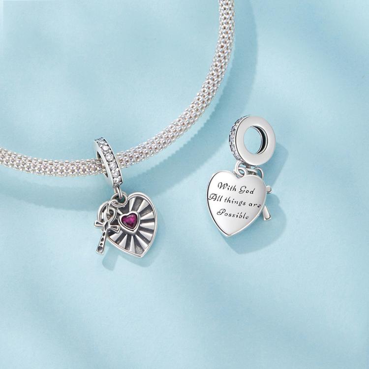 S925 Sterlingsilber Herz-Kreuz Hohl-Anhänger Armbandperlen