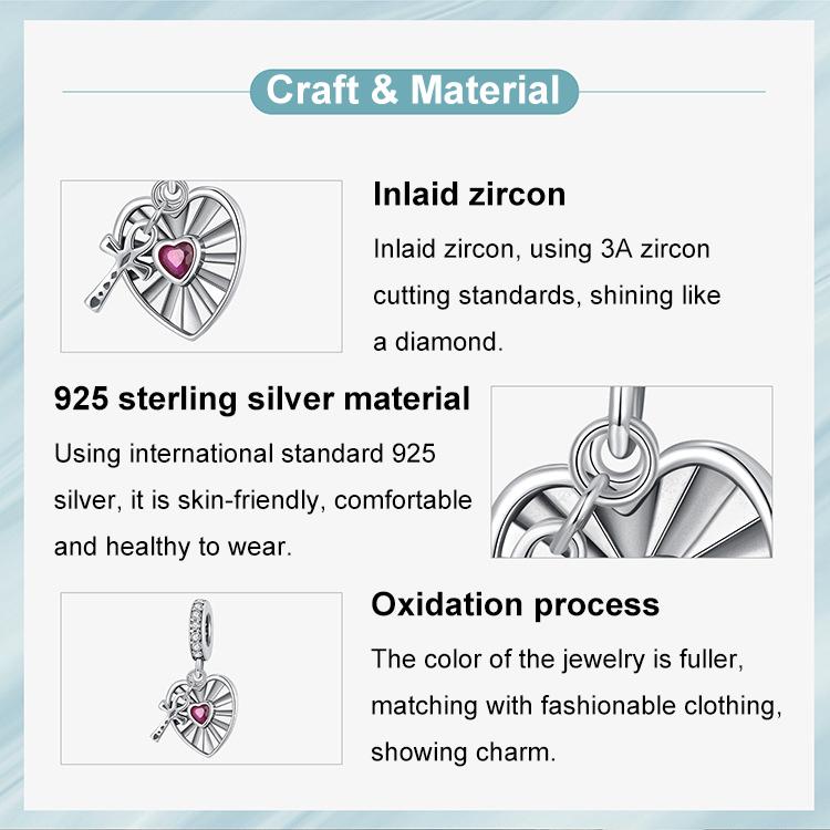 S925 Sterlingsilber Herz-Kreuz Hohl-Anhänger Armbandperlen