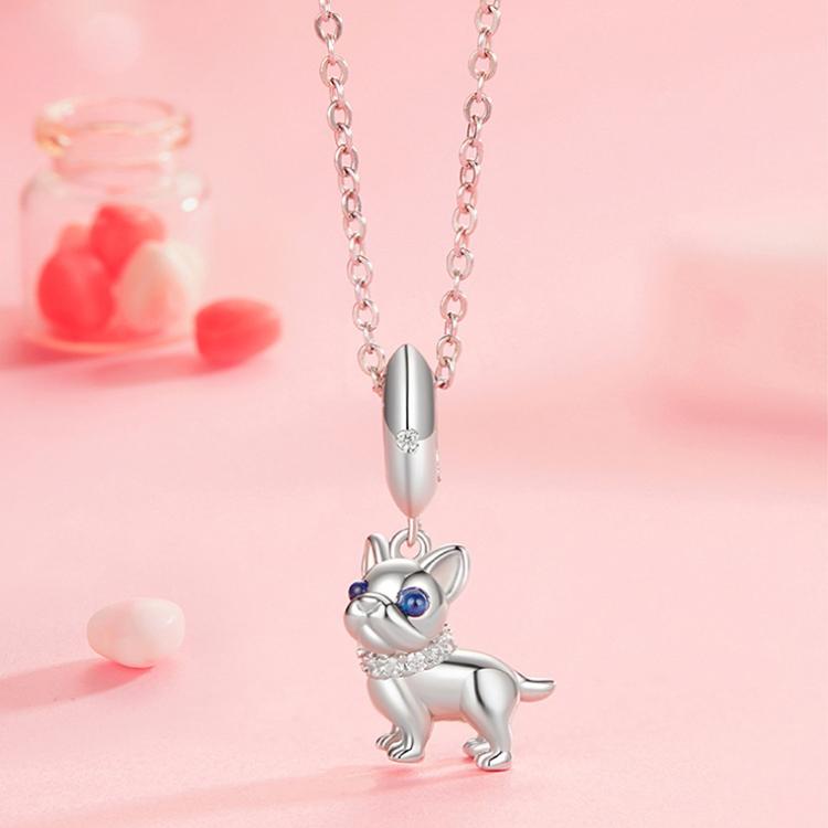 S925 Sterlingsilber Niedlicher Französischer Bulldoggen-Anhänger Armbandperlen