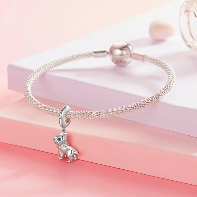 S925 Sterlingsilber Niedlicher Französischer Bulldoggen-Anhänger Armbandperlen