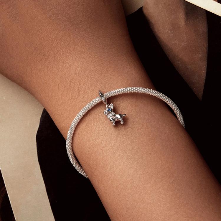 S925 Sterlingsilber Niedlicher Französischer Bulldoggen-Anhänger Armbandperlen