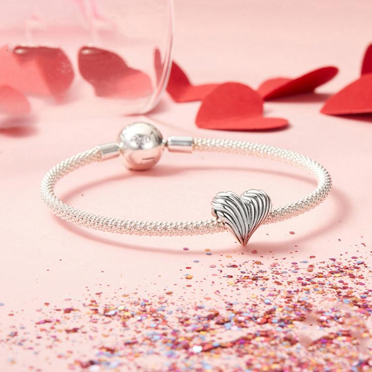 S925 Sterlingsilber Oxidiertes herzförmiges Armbandperlen