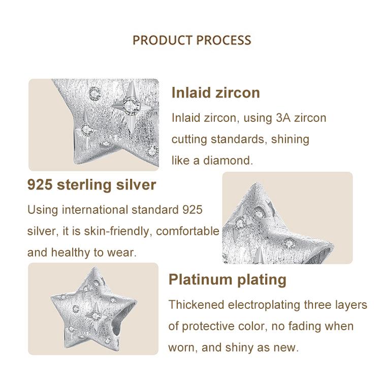S925 Sterlingsilber Platinbeschichtete fünfzackige Sternperlen