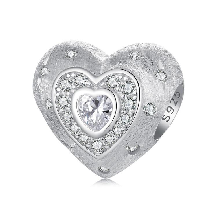 S925 Sterlingsilber Platinbeschichtete glänzende Herzperlen