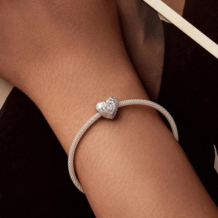 S925 Sterlingsilber Platinbeschichtete glänzende Herzperlen