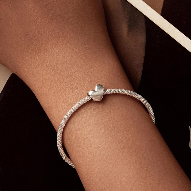 S925 Sterlingsilber Glänzendes Herz-Armbandperlen