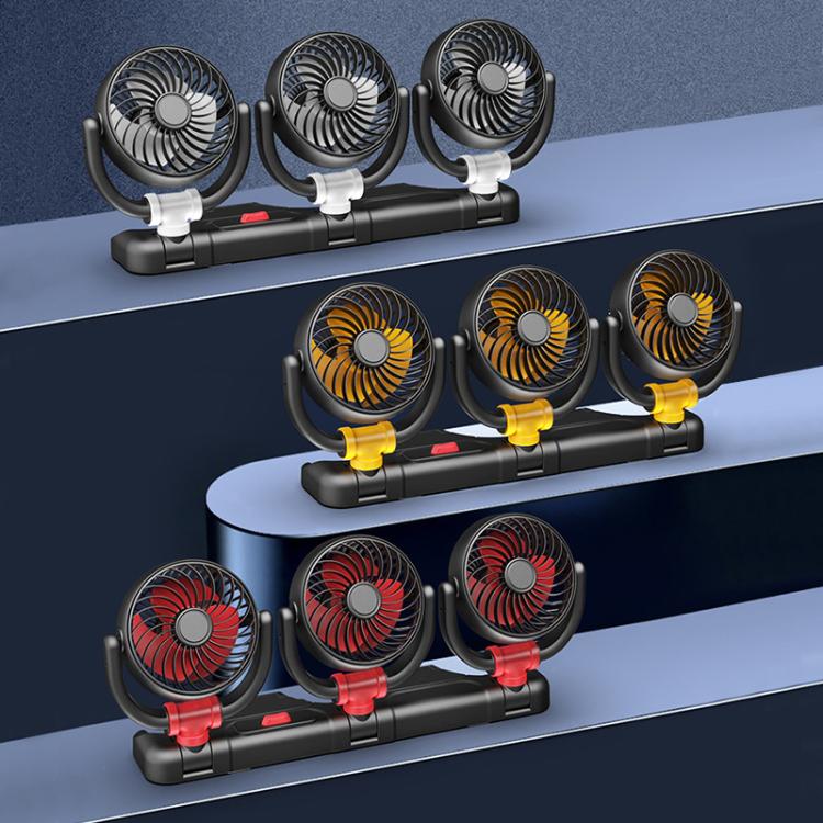 F4505 Car Triple-Head Rotatable Fan Auto 3-Way Folding Fan, USB Port 5V, Cigarette Lighter Port 12V, Cigarette Lighter Port 24V