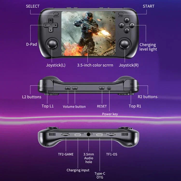 H36S 3,5-Zoll-IPS-HD-Bildschirm Retro-PSP-Spielkonsole Linux-System GBA Handheld-Videospielkonsole, 64 GB, 128 GB
