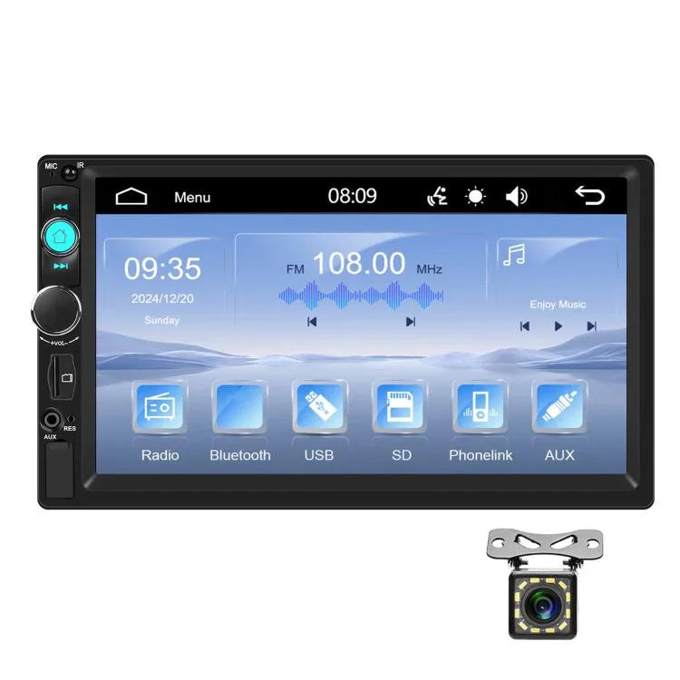 7 Inch Wired Carplay Dual Butt MP5 Player Bluetooth Big Screen Car Center Control, Standard, Standard+12 Light Camera