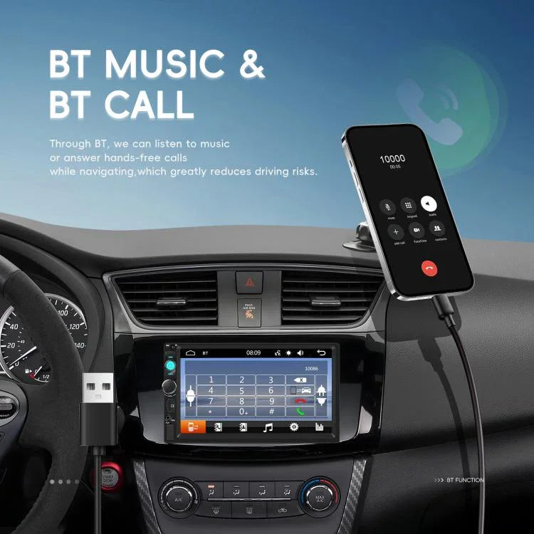 7 Inch Wired Carplay Dual Butt MP5 Player Bluetooth Big Screen Car Center Control, Standard, Standard+12 Light Camera