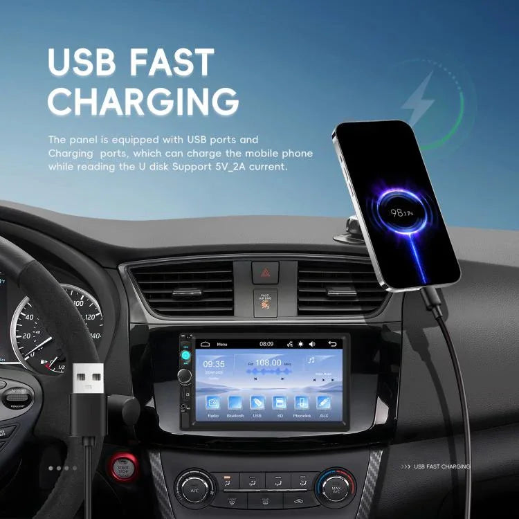7 Inch Wired Carplay Dual Butt MP5 Player Bluetooth Big Screen Car Center Control, Standard, Standard+12 Light Camera