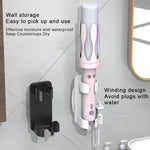 Badezimmer Wandmontierter Lockenstab-Organizer mit verstellbaren Klammern und integriertem Kabelhalter
