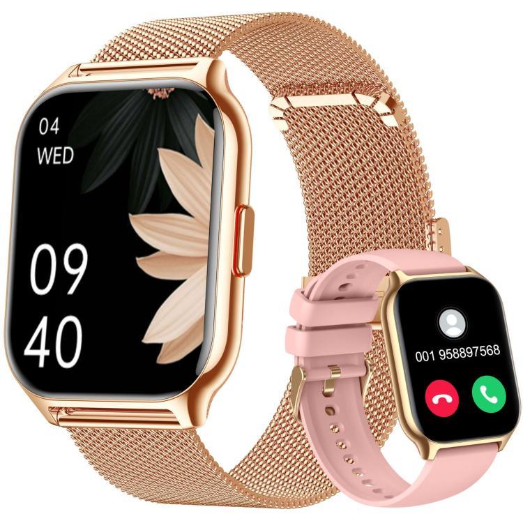 Blood Oxygen / Sleep / Heart Rate Health Monitoring Smart Watch Square Sports Double Strap Watch, Gold Steel+Silicone Pink, Black Steel+Silicone Black