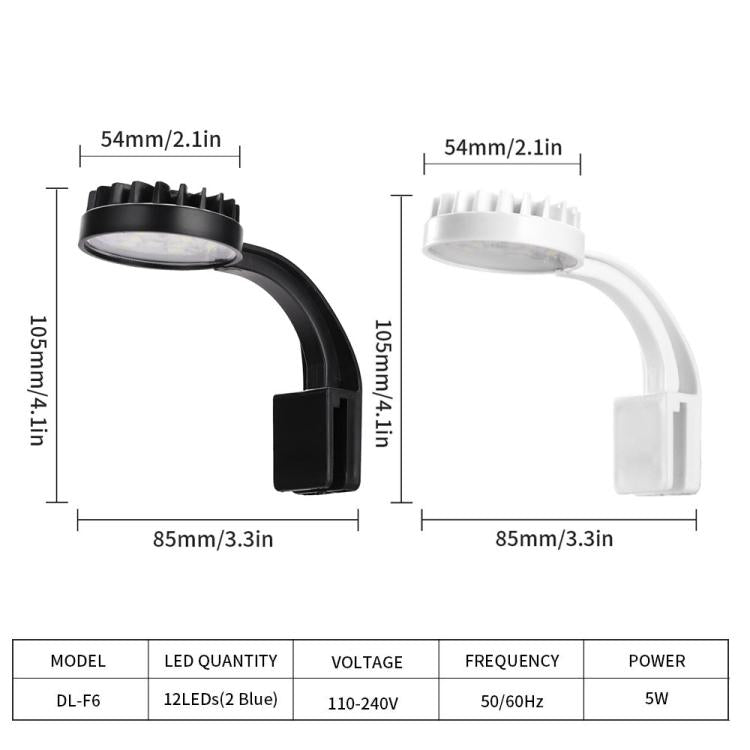 5W Blauweißes Aquarium-LED-Clip-Licht mit 12 LEDs, USB-betrieben, Mini-Aquarienleuchte für Wasserpflanzen, Wassergras & kleine Aquarien, 220V, 110V