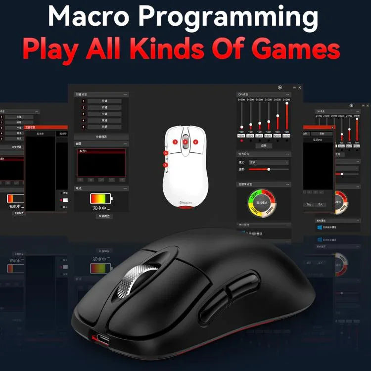 Kabellose Tri-Mode-Gaming-Maus, 24000 DPI, 6 RGB-Beleuchtungsmodi, wiederaufladbar, Makro-programmierbar, Schwarz, Weiß, Rosa, kabelloses Laden Schwarz, kabelloses Laden Weiß, kabelloses Laden Rosa